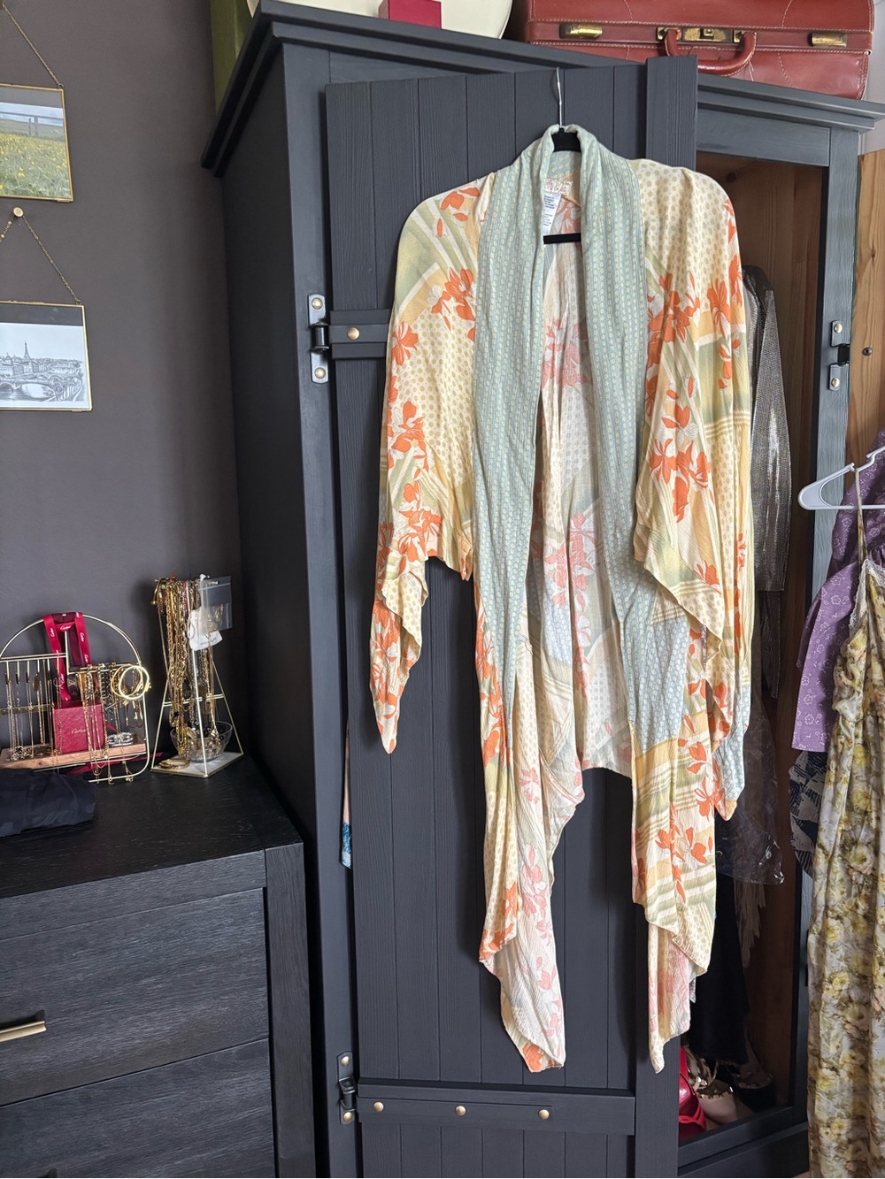 Free People Floral Draped Kimono in Cream, Orange & Sage